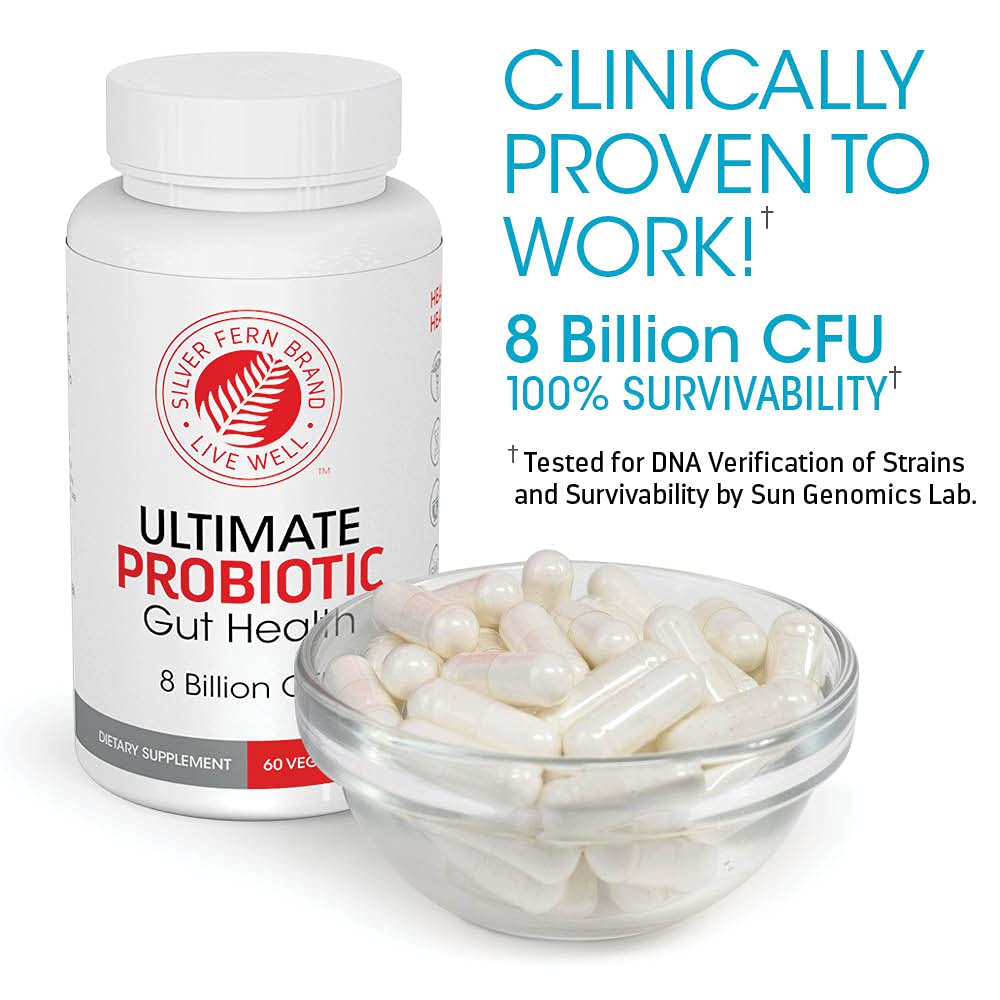 Silver Fern Brand Ultimate Probiotic - Probiotics for Women & Men | 8 Billion CFU Spore-Forming Gut Health Supplement - DNA Verified, Vegan, Shelf-Stable, High Survivability - 60 Capsules