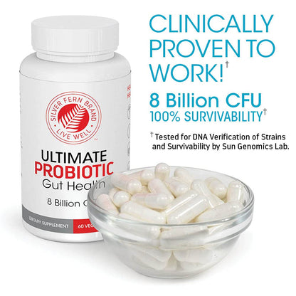 Silver Fern Brand Ultimate Probiotic - Probiotics for Women & Men | 8 Billion CFU Spore-Forming Gut Health Supplement - DNA Verified, Vegan, Shelf-Stable, High Survivability - 60 Capsules