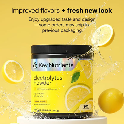 KEY NUTRIENTS Electrolytes Powder Bundle, Refreshing Lemonade 90 Servings Jar + Orange 90 Servings Jar, Sugar Free Hydration Drink Mix with Vitamins & Minerals, No Calories