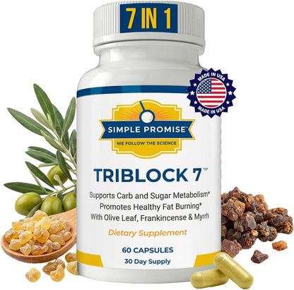 TriBlock7 - Carb Blocker Capsules for Sugar Balance - White Kidney Bean | Starch Blocker Formula, Carb Metabolism Support, Frankincense and Myrrh, Take Before Meals, Non-GMO, Full 30-Day Supply