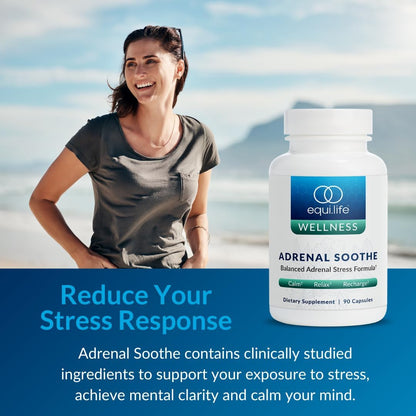 Equilife Adrenal Soothe - Balance Cortisol & Sleep Support - 90 Capsules | Ashwagandha | L-Theanine | Mental Health Support | Supplements for Men & Women | Gluten Free | Vegan | Dairy Free | Non-GMO
