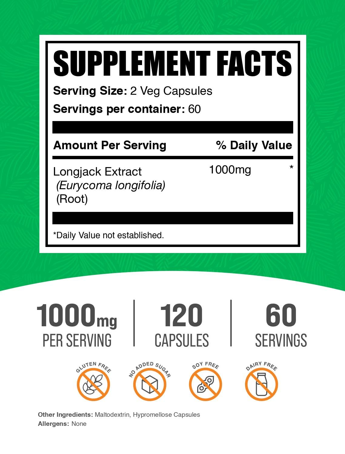 BulkSupplements.com Longjack Extract Capsules - Tongkat Ali Extract, Tongkat Ali Supplement - Vegan-Friendly, 120 Veg Capsules (Pack of 1)