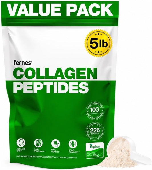 Bulk Collagen Powder for Women Men 5 LB, Flavorless Hydrolyzed Peptan Collagen Peptides Protein Supplement Type I & III Hair Skin Nails & Joint Support Gluten-Free Non-GMO Keto Grass-Fed Kosher