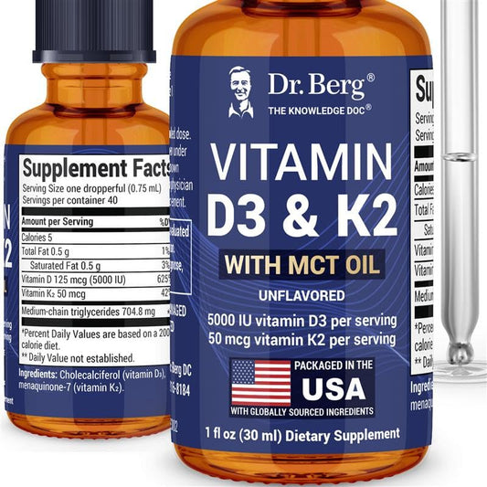 Dr. Berg Maximum Strength Vitamin D3 K2 Liquid Drops with MCT Oil – 5,000 IU Liquid Vitamin D3 with K2 – Supports Strong Bones, Heart, Energy, Immunity, and Overall Vitality* - Unflavored 1 Fl Oz Dr. Berg NutritionalsBuy Supplements Australia