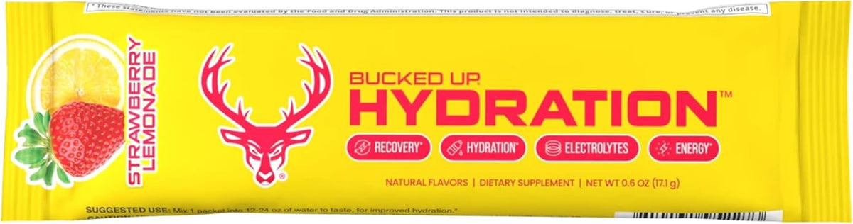 Bucked Up Hydration - Strawberry Lemonade | Electrolyte and Hydration Powder Drink Mix | 18 Packs (18 Servings)