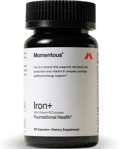 Momentous Iron+ with Vitamin C & Vitamin B Complex - Ferrochel Iron Capsules for Foundational Health Support - NSF Certified for Sport - Gluten-Free - 60 Servings