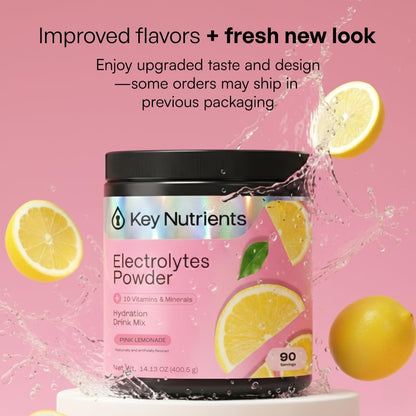 KEY NUTRIENTS Electrolytes Powder Bundle, Sweet Pink Lemonade 90 Servings Jar + Juicy Watermelon 20 Count Packets, Sugar Free Hydration Travel Drink Mix with Vitamins & Minerals, No Calories