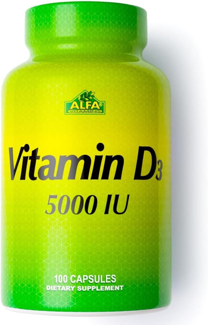 ALFA VITAMINS Vitamin D3 1000 IU Supplement, Supports Immune Health, Calcium Absorption, Healthy Bones & Joints, Dietary Supplement for Daily Wellness, Non GMO, Gluten Free, 100 Capsules