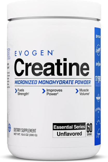 Evogen Creatine Monohydrate | Micronized | Unflavored | 60 Servings | Pure powder for strength, power and recovery; mixes easily, for men and women