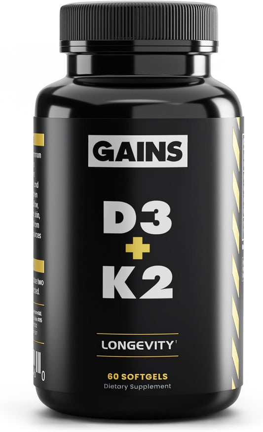 Gains in Bulk D3 K2 Supplement 5000 IU, 60 Softgels