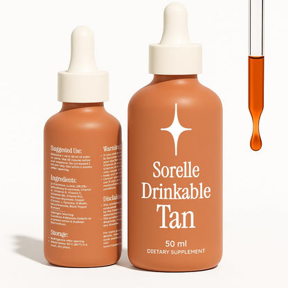 Sorelle Tanning Drops to Drink - 100% Natural Oral Liquid Sunless Tanning Drops Drinkable (50ML)
