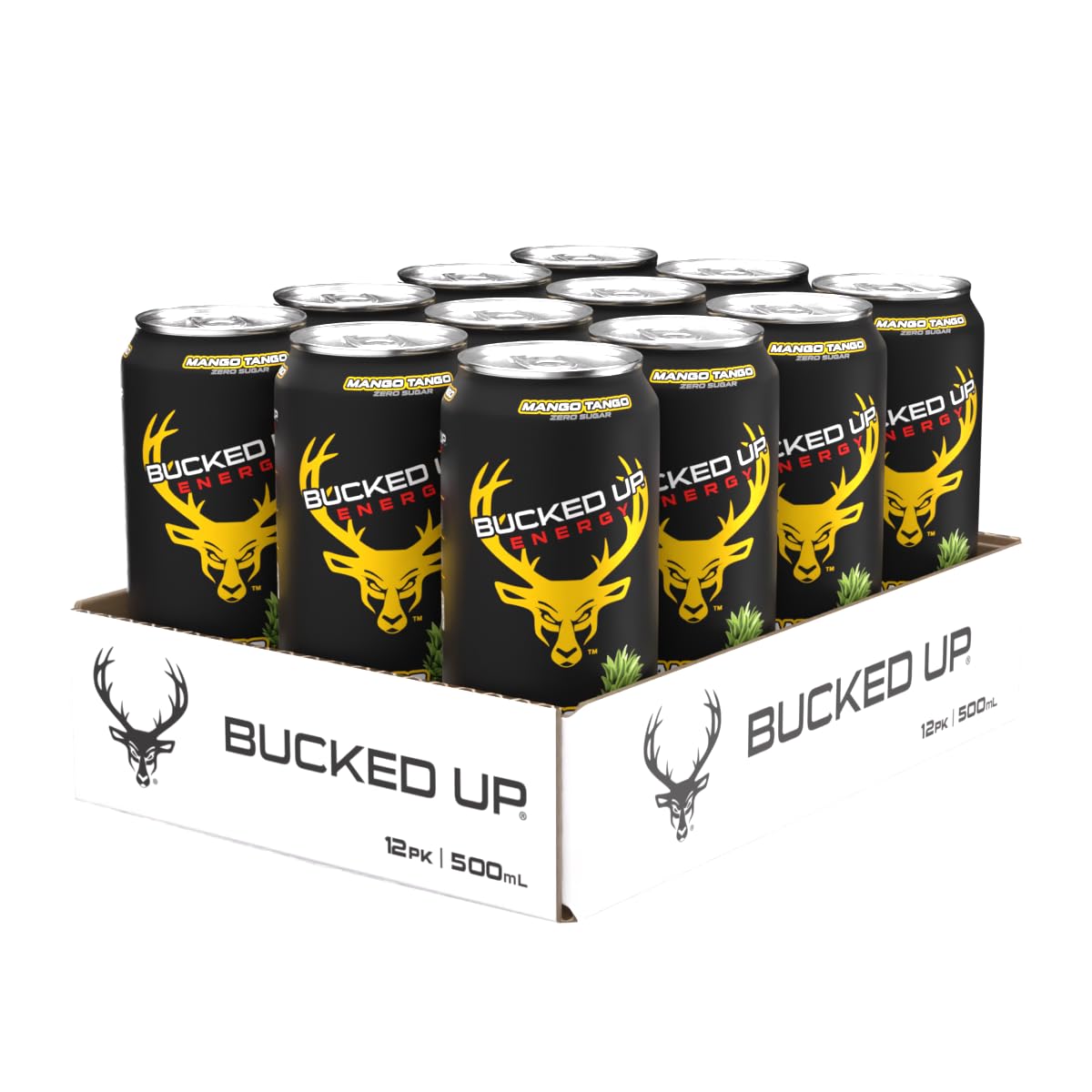 Bucked Up Energy Zero Sugar | 300mg Caffeine Energy Drink with AlphaSize TeaCrine Dynamine and Huperzine A | Zero Sugar Performance Beverage, 12 Pack, 16 fl oz Cans (Mango Tango)
