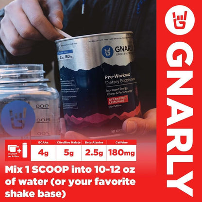 Gnarly Nutrition Natural Pre-Workout Powder, Strawberry Lemonade – NSF Sport Certified, Endurance & Recovery – Vegan Pre-Workout, Sports Nutrition – Strawberry Lemonade with Caffeine, 14.82 oz