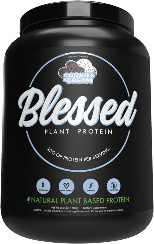 BLESSED Vegan Protein Powder - Plant Based Protein Powder Meal Replacement Protein Shake, 23g of Pea Protein Powder, Dairy Free, Gluten Free, Soy Free, No Sugar Added, 30 Servings (Cookies & Cream)