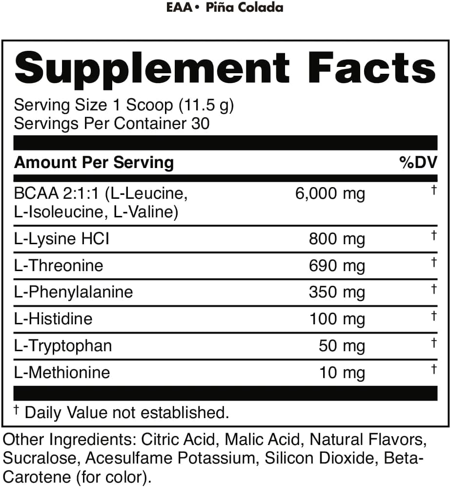 Bucked Up Essential Amino Acids - EAA Powder - Easy Mix, Non Clumping Formula - for Pre/Intra Workout - Pina Colada Flavor - 30 Servings - 11.6 oz