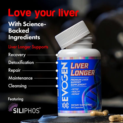 Evogen Liver Longer Liver Support | 84 Capsules | N-acetyl L-cysteine, milk thistle, TUDCA and Siliphos phytosome for detox, repair and regeneration