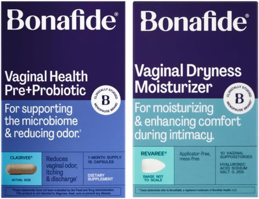 Bonafide Clairvee + Revaree – Hormone-Free, Drug-Free Relief from Odor, Vaginal Itching and Discharge + Vaginal Moisturizer with Hyaluronic Acid – 1 Month Supply