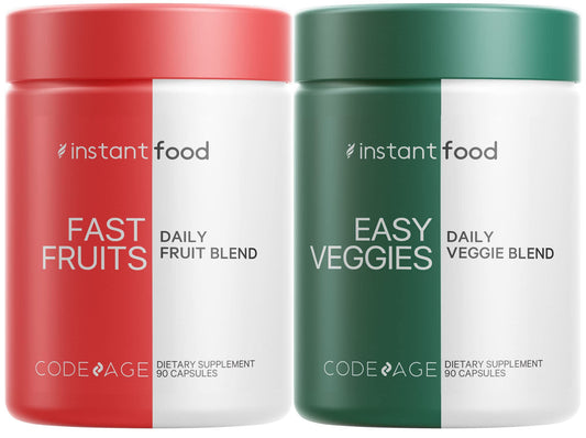 Codeage InstantFood Easy Veggies + Fast Fruits Bundle – Vegetable & Fruit Blend Capsule Supplement – Plant-Based Phytonutrient Formula – Vegan, Non-GMO – 180 Capsules CodeageBuy Supplements Australia