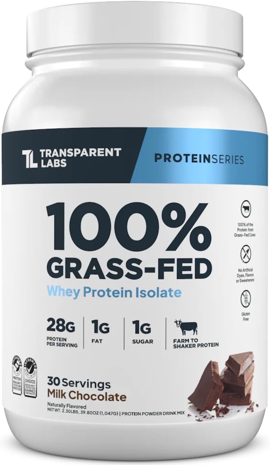 Transparent Labs Grass-Fed Whey Protein Isolate (30 Servings, French Vanilla) & Grass-Fed Whey Protein Isolate (30 Servings, Milk Chocolate)