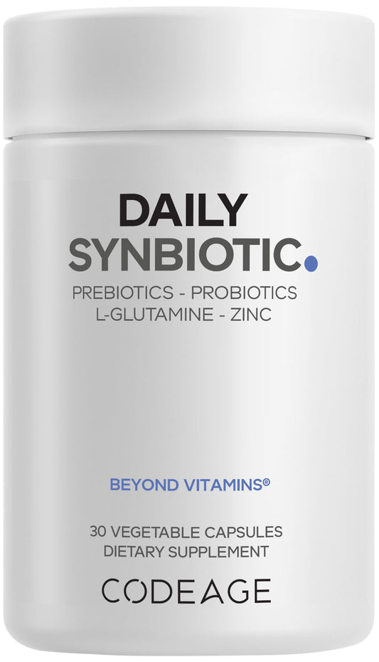 Codeage Daily Synbiotic Supplement - Prebiotics, Lactobacillus & Bifidobacterium Probiotics, L-Glutamine, Zinc L-Carnosine, DGL, Synbiotic Probiotic, BioPerine - Shelf-Stable - 30 Capsules CodeageBuy Supplements Australia