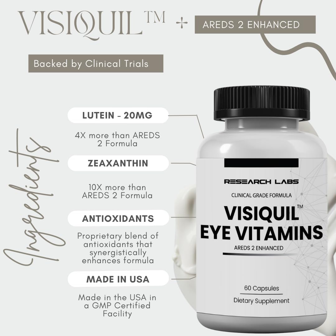 Research Labs Eye Vitamins Enhanced Absorption AREDS 2 Plus Formula 20mg Lutein, 10mg Zeaxanthin, Bilberry, Eyebright, Zinc, ALA, Quercetin & Other Proven Ingredients to Fight Eye Problems