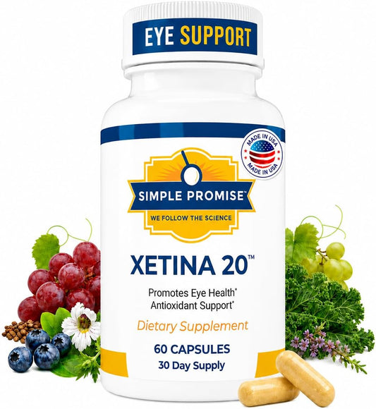 Xetina 20 - Lutein and Zeaxanthin Eye Vitamins - Adults and Seniors Care | Eye Nutrient Complex, Daily Vision Support, Bilberry and Grape Seed, Simple Once-Daily Routine, Non-GMO