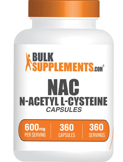 BulkSupplements.com N-Acetyl L-Cysteine Capsules - N-Acetyl Cysteine 600mg, NAC Supplement - 600mg per Capsule, Gluten Free - 1 NAC Capsule per Serving, 360 Capsules (Pack of 1)