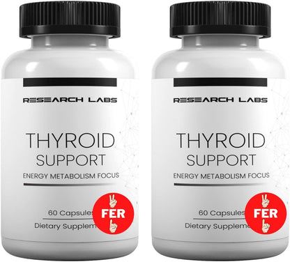 Research Labs Thyroid Support + Iodine Supplement - Energy, Metabolism, Focus (120 Total Capsules) - 2 Pack. Supports Proper Hormone Levels for Overall Well-Being. Made in USA.