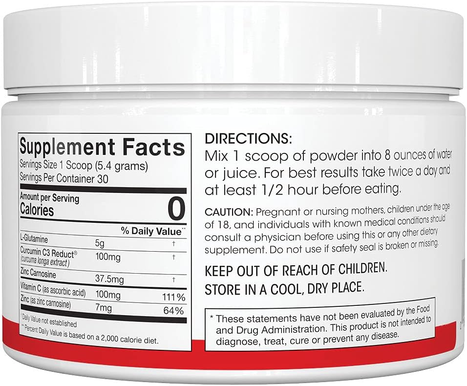 Silver Fern Gut Repair - Digestive Health Supplement Powder | L-Glutamine, Curcumin, Zinc & Ascorbic Acid (1 Tub - 30 Servings)