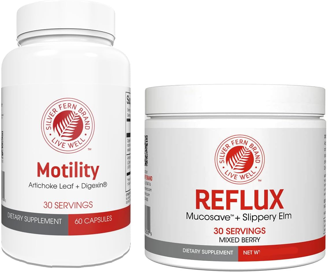 Silver Fern Brand Slow Motility+ Kit Digestive Support Bundle 30-Day Supply | Berry Flavor Powder, Capsules – Artichoke Leaf, Okra, Ashwagandha, MucoSave – No Artificial Ingredients – Made in USA