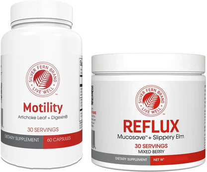 Silver Fern Brand Slow Motility+ Kit Digestive Support Bundle 30-Day Supply | Berry Flavor Powder, Capsules – Artichoke Leaf, Okra, Ashwagandha, MucoSave – No Artificial Ingredients – Made in USA