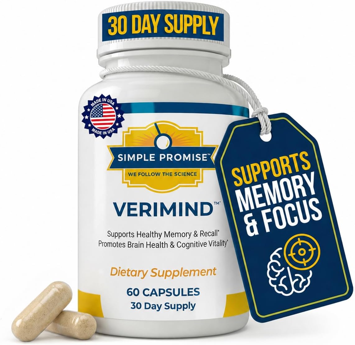 Verimind - Brain Supplement Capsules for Memory and Focus - DHA and Bacopa | Nootropic Formula, Recall and Clarity Support, Phosphatidylserine Blend, Simple Once-Daily Routine, Stimulant-Free