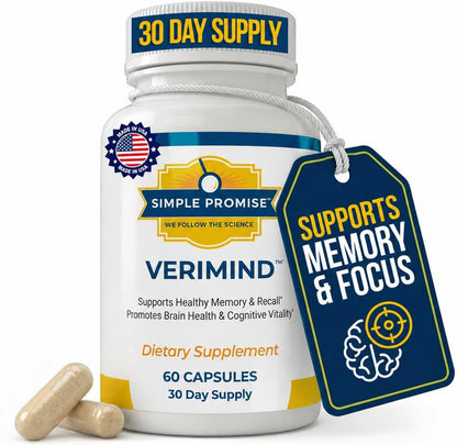 Verimind - Brain Supplement Capsules for Memory and Focus - DHA and Bacopa | Nootropic Formula, Recall and Clarity Support, Phosphatidylserine Blend, Simple Once-Daily Routine, Stimulant-Free