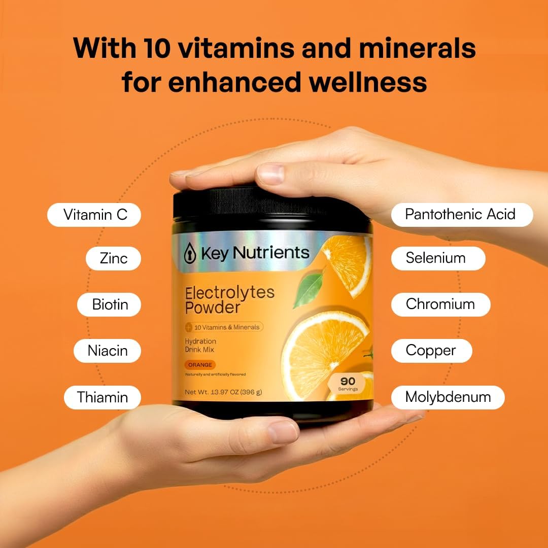 KEY NUTRIENTS Electrolytes Powder Bundle, Fresh Pink Lemonade 90 Servings Jar + Tangy Orange 90 Servings Jar, Sugar Free Hydration Drink Mix with Vitamins & Minerals, No Calories