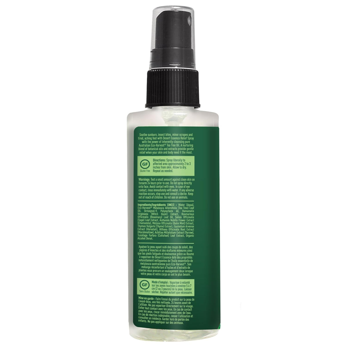 Desert Essence Relief Spray - 4 Fl Oz - Antiseptic Eco-Harvest Tea Tree Oil & Other Essential Oils - Natural First Aid - Minor Burns - Sunburn - Insect Bites - Scrapes - May Comfort Aching Feet