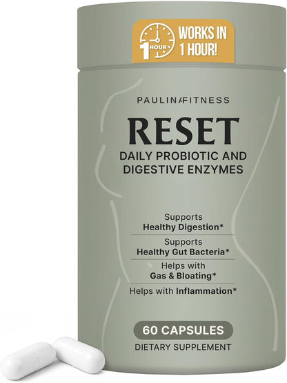 Paulina FITNESS Reset Daily Probiotic + Prebiotic Gut Reset for Women | Plant Digestive Enzymes Support Bloating Relief, Weight Management & Gut Health, Vegan, Unflavored, 30-Day Supply