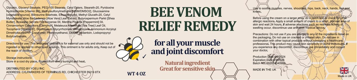 KOKOMAANE Bee Venom Muscle Bone Cream, Fast Acting, for Back, Neck, Hand, Foot, Knee, Muscle, Shoulder, Topical, Wrist, Elbow, Hip, Nerve, Plantar, Ankle, Foot discomfort, Vitamin B6 KOKOMAANEBuy Supplements Australia