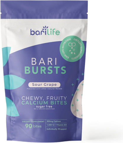 Bari Life Just One, Once Daily Bariatric Multivitamin with Iron (30 Tablets) and BariBurst Calcium Citrate Soft Chews for Gastric Bypass, Gastric Sleeve and Duodenal Switch (Sour Grape)