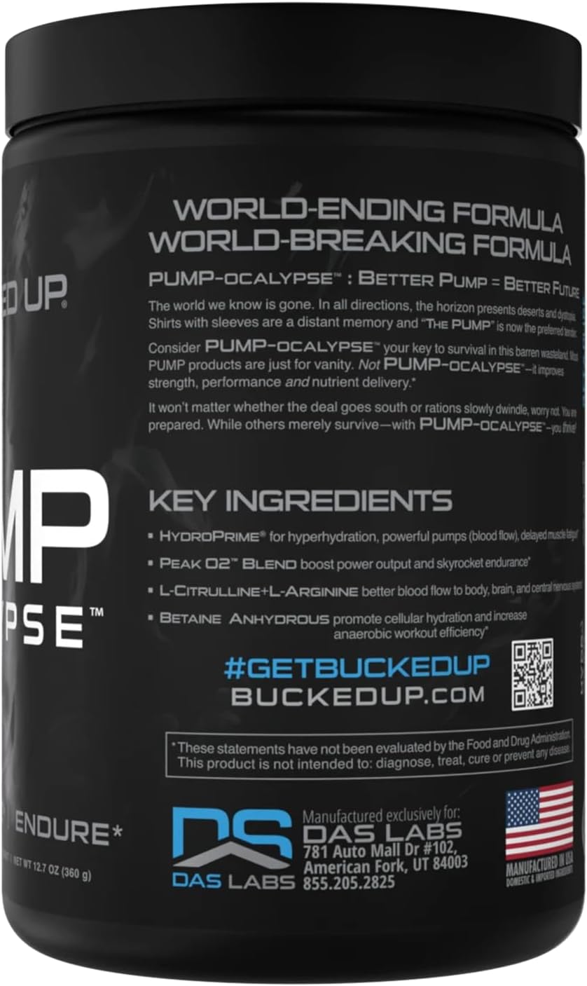 Pump-ocalypse Blue Raz | Nitric Oxide and L Arginine Supplement with Citrulline Malate, GlycerPump | Ultimate N.O. Booster | Lean Muscle Support for Blood Flow, Vascularity, Hydration and Endurance