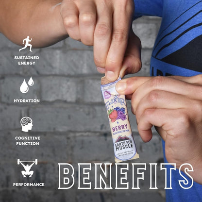 Earth Fed Muscle Elixir Electrolyte Powder Packets - Berry Flavor with Himalayan Sea Salt - Sugar Free, Stevia Sweetened - 3X Electrolytes - 30 Single Serve Hydration Drink Mix Sticks