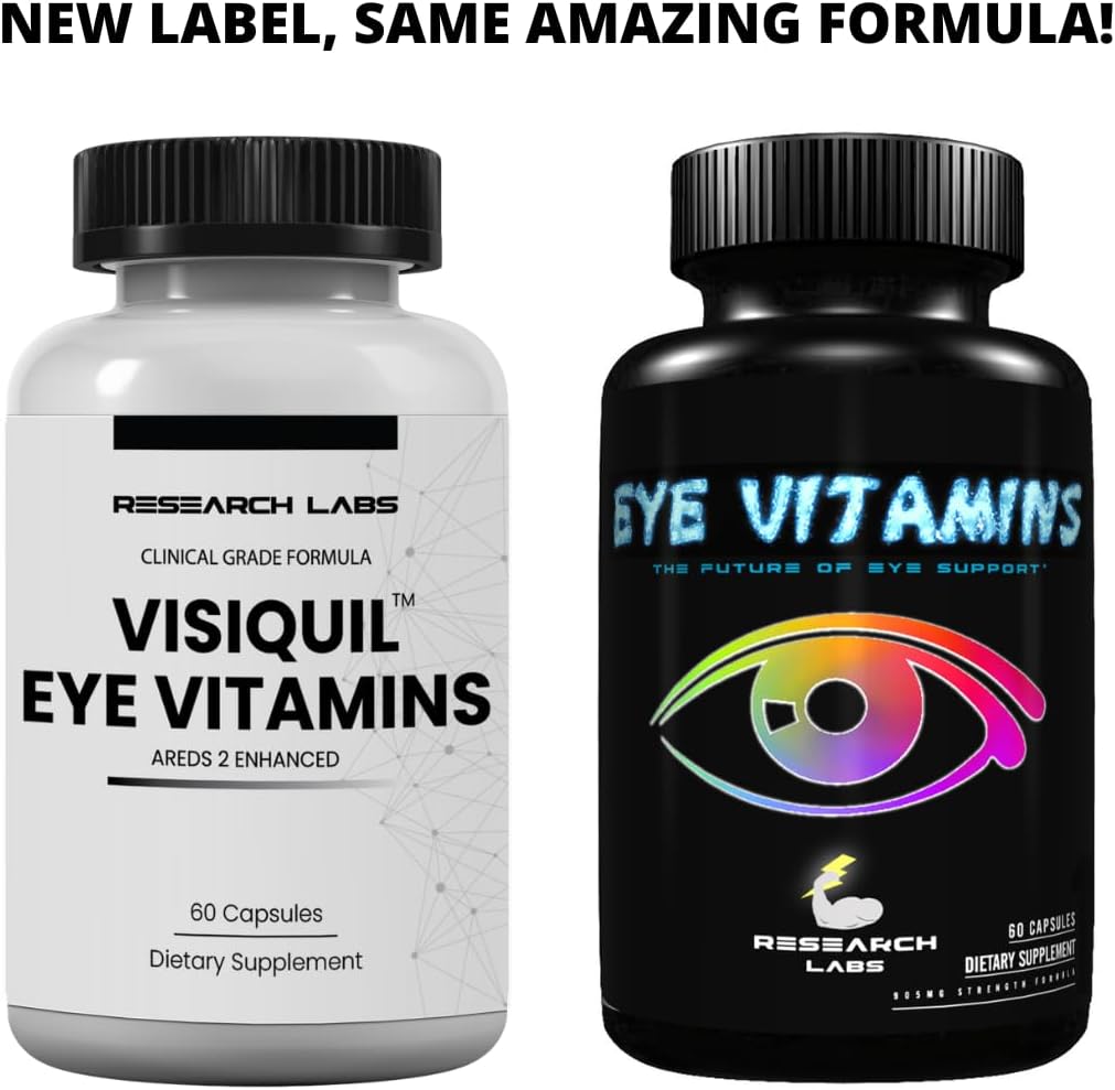 Research Labs Eye Vitamins Enhanced Absorption AREDS 2 Plus Formula 20mg Lutein, 10mg Zeaxanthin, Bilberry, Eyebright, Zinc, ALA, Quercetin & Other Proven Ingredients to Fight Eye Problems