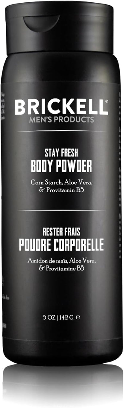 Brickell Men's Products Stay Fresh Body Powder for Men, Talc-Free, Absorbs Sweat, Keeps Skin Dry, With Aloe, Pro-Vitamin B5, and Corn Starch, 5 oz, Unscented