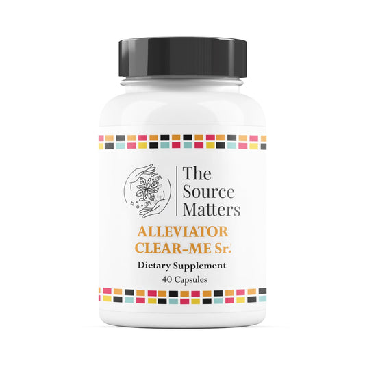 Supplement bottle labeled 'The Source Matters' on a white background