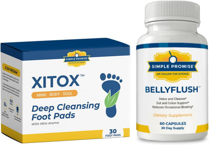 Xitox and BellyFlush Bundle - Overnight Cleanse - Foot Pads, Bentonite Clay | Foot-Gut Night Cleanse, For Overnight Comfort and Lighter Days, With Bentonite Clay, Wear Pads, Two Capsules Daily