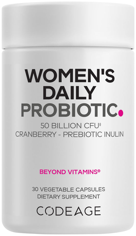 Codeage Women’s Daily Probiotic Supplement – 50 Billion CFU Supplement, Cranberry Fruit Powder, Prebiotic Chicory Root Inulin – Women’s Wellness Support – 1 Capsule Per Serving - Non-GMO – 30 Capsules CodeageBuy Supplements Australia