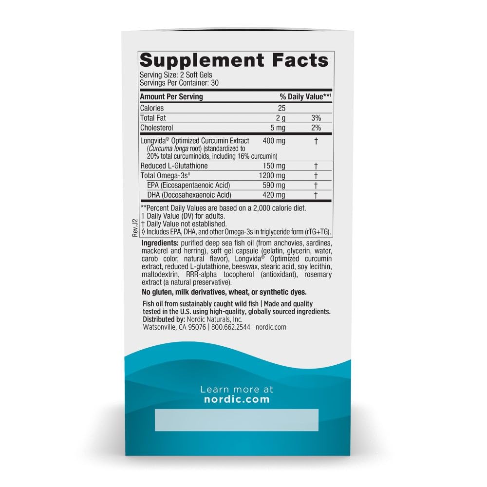 Nordic Naturals Omega Curcumin, Lemon - 60 Soft Gels - 1200 mg Omega-3 + 400 mg Optimized Curcumin - Combats Cellular Stress - Non-GMO - 30 Servings Nordic NaturalsBuy Supplements Australia