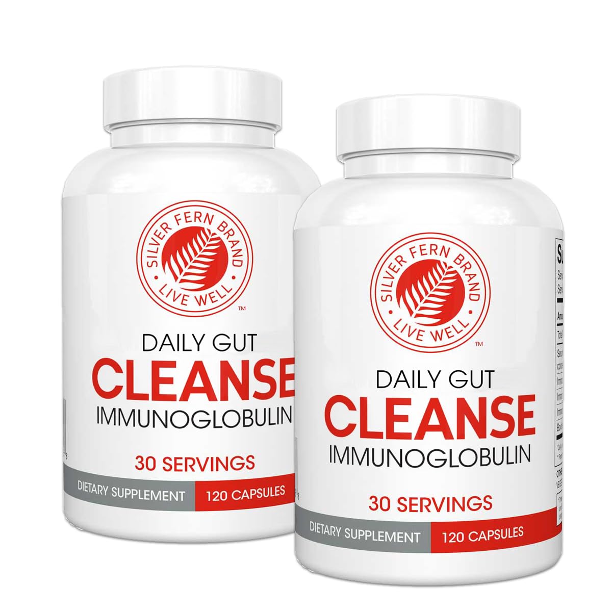 Silver Fern Cleanse - Daily Gut - 1 Bottle - 120 Capsules - 30 Day Supply | Immunoglobulin G, A & M -(IgG, IGA, IgM) - Digestive System & Immune System Support - Postbiotic