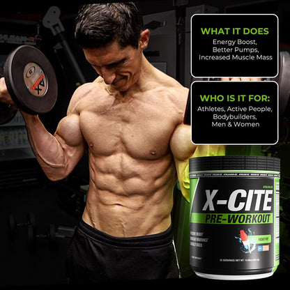 X-CITE Pre-Workout by ATHLEAN-X - Enhanced Formula with Beta-Alanine, Creatine & Caffeine for Ultimate Energy, Endurance, Focus & Muscle Pump, NSF Certified for Sports (Cherry Lemon Ice)