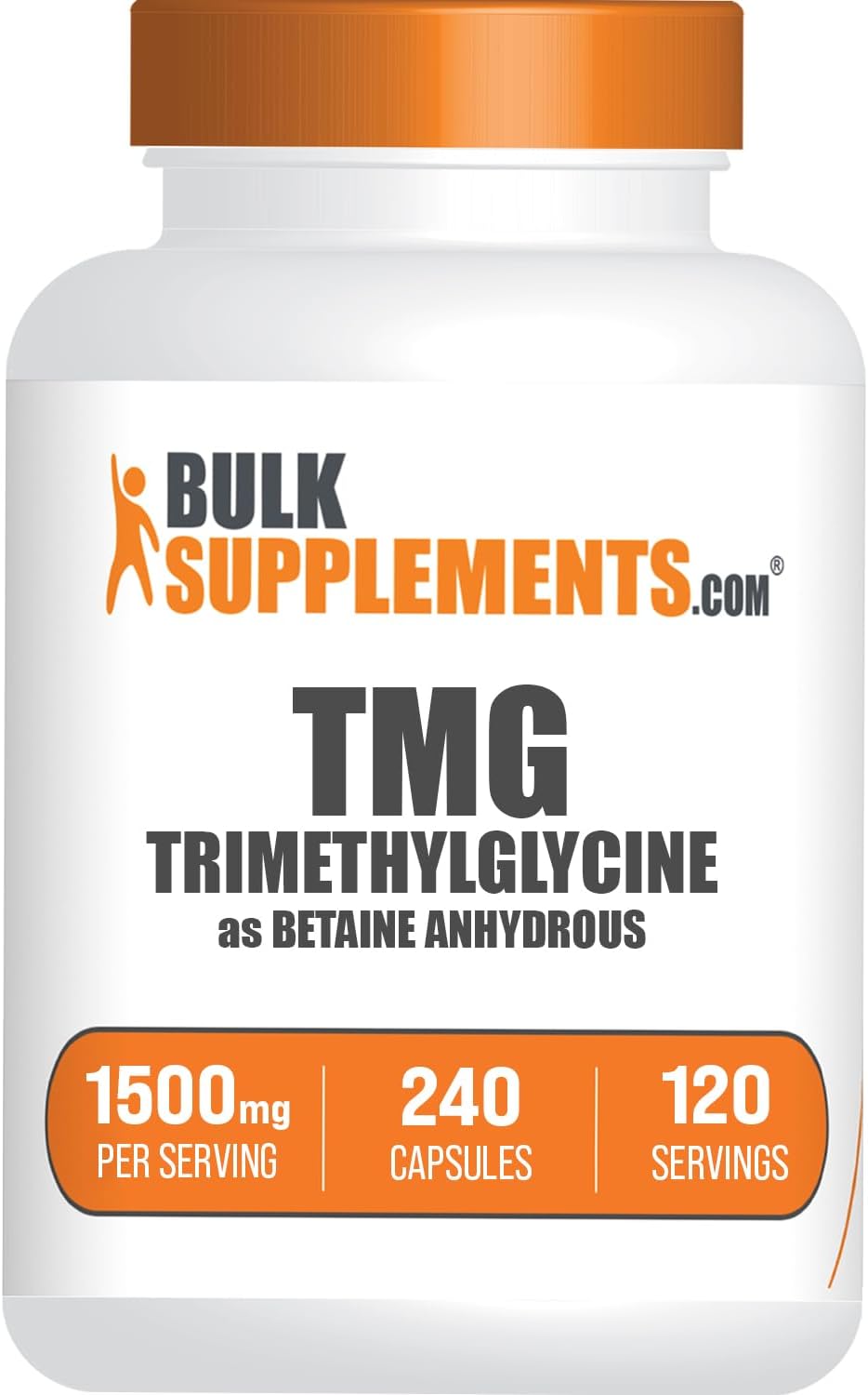 BulkSupplements.com TMG Capsules - Trimethylglycine as Betaine Anhydrous, TMG Supplement - Gluten Free, 2 Capsules per Serving (1500mg), 240 Count (Pack of 1)