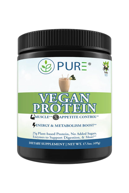 PURE® Vegan Protein Powder - 25g Plant Based Protein, 15 Servings - Pea & Mung Bean Blend with Digestive Enzymes - Dairy-Free - Muscle Recovery & Appetite Control - Chocolate 525 Grams